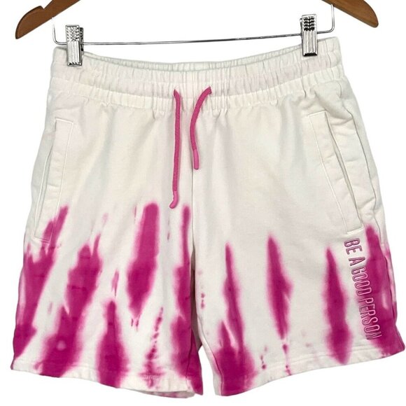 Be A Good Person BAGP Size XS Tie Dye Sweat Shorts White Pink Drawstring - Picture 1 of 8